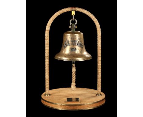 'RMS Titanic' bell from 'A Night to Remember', 1958,a massive ship's bell of cast brass, with rope-handled clapper, engraved 