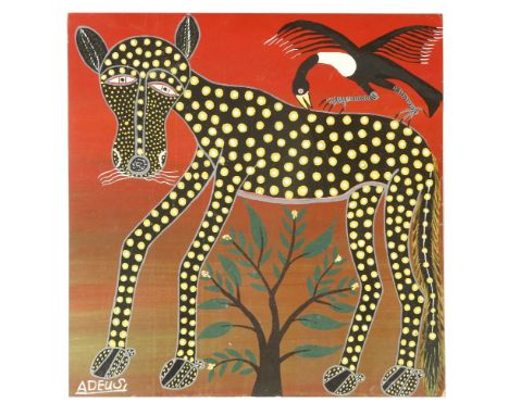 Adeusi Mandu Mmatambwe (Tanzanian, c.1914-1984)BLACK CHEATERSigned lower left ‘Adeusi’, enamel paint on board58 x 58 cmA rela