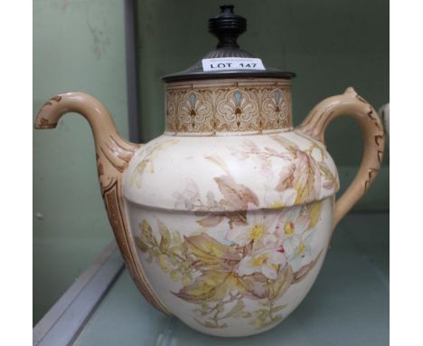 A Victorian Royal Doulton "Royles Patent Self Pouring" teapot, No 6327 1886, floral decorated