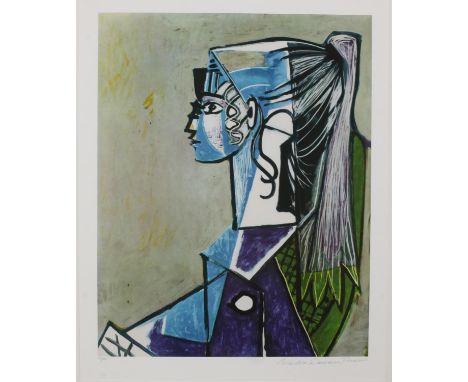 After Pablo Picasso (1881-1973), Portrait of Sylvette David, a coloured limited Collection Domaine edition print on paper, 12