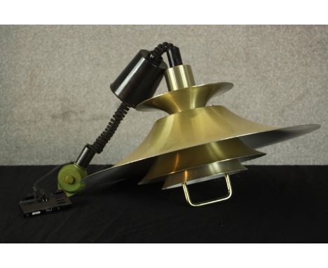 Frandsen, a 20th century brass effect Danish hanging rise/fall light fitting. H.60 Dia.49cm.