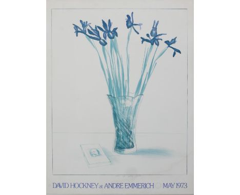 David Hockney at Andre Emmerich, a late 20th century exhibitionposter dated May 1973, framed. H.82.5 W.64cm