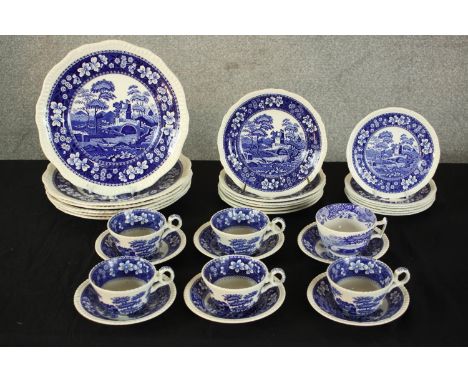 A 20th century Spode 'Tower' blue and white porcelain part dinner/tea set. Dia.27cm. (largest) 