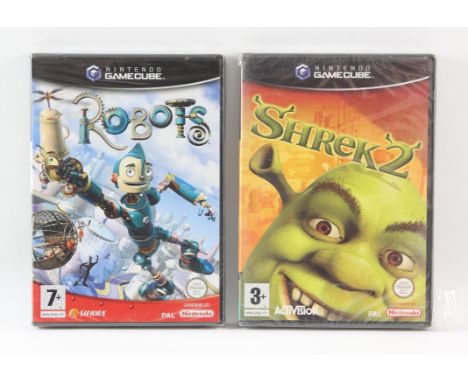 Shrek 2 & Robots - Factory Sealed - GameCube. This lot contains a sealed copy of Shrek 2 & Robots for the Nintendo GameCube. 