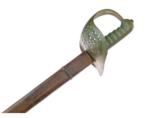 1897 pattern Infantry Officers sword, single edged 82cm blade etched with Royal cypher and arms, makers mark Manton & Co Calc