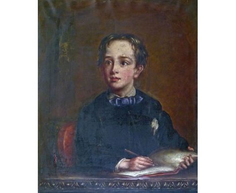 Reuben Sayers (1815-1888) - Oil on canvas - Master Mettham, being a half length portrait of a young boy seated at a table, un