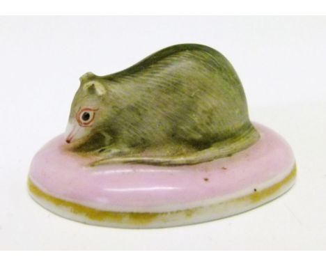 Chamberlain's Worcester miniature figure of a rat on an oval pink glazed base, red painted mark, 4cm long  Condition: Both ea
