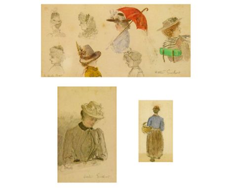 Attributed to Walter Sickert (1860-1942) - Pencil and watercolour studies - In Hyde Park, London, being seven female head and