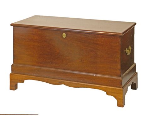 19th Century mahogany blanket box fitted heavy brass carrying handles and standing on bracket feet, 109cm wide  Condition: Pl