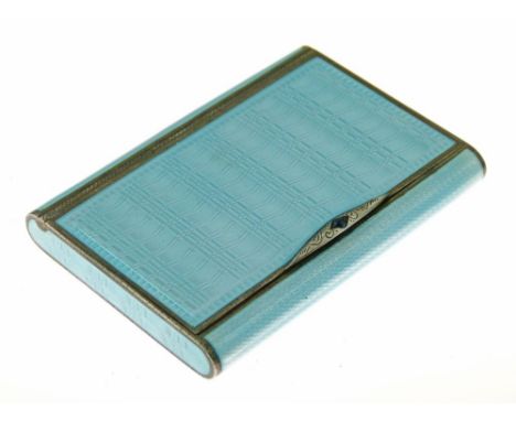 George V pale blue guilloche enamel and silver lady's cigarette case/snuff box, bears import marks for P.H. Vogel & Co, Londo