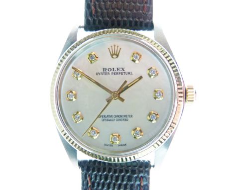 Rolex - Oyster Perpetual stainless steel cased wristwatch, ref: 1005, having a fluted gold bezel and diamond set hour markers