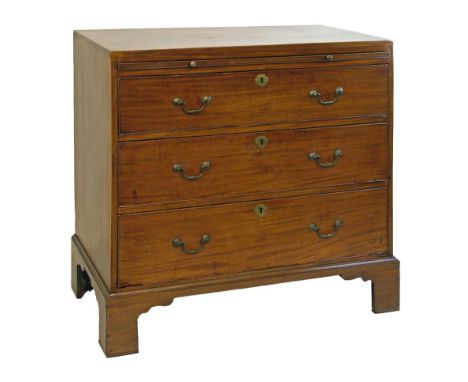 George III mahogany chest fitted brushing slide with three long drawers below and standing on bracket feet, 92cm wide  Condit