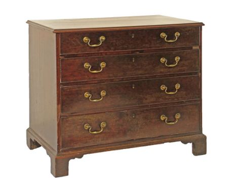 George III mahogany chest of four long drawers, standing on bracket feet, 91.5cm wide  Condition: Please see extra images and