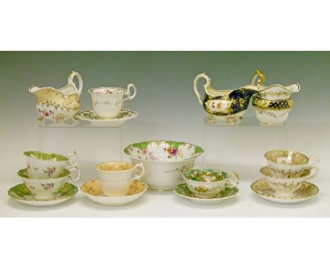 Collection of 19th Century H & R Daniel tableware comprising: two trios, three cups and saucers, three cream/sauce boats and 