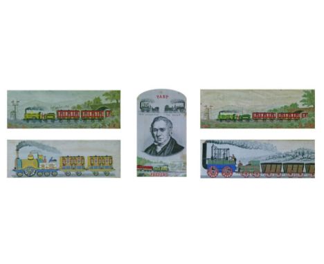 Five various steam train related comprising:  George Stephenson, The Present Time, The Present Time (2nd version), The First 