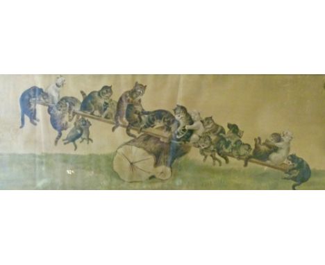 After Louis Wain (1860-1939) - Print - Cats on a sea-saw, 26cm x 77.5cm  Condition: A little stained, somewhat yellowed and d