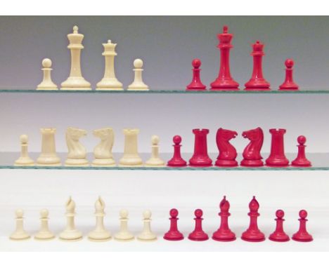 Late 19th/early 20th Century Staunton ivory chess set by J. Jaques of London, the white king stamped to the underside 'Jaques