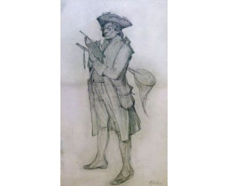 Henry Gillard Glindoni (1852-1913) - Pencil drawing - Full length portrait depicting an 18th Century gentleman butterfly catc