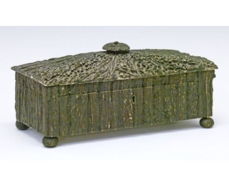 19th Century Anglo-Indian antler sarcophagus shaped trinket box standing on four bun feet, 24.75cm wide  Condition: Some natu