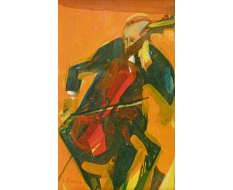 Manner of George Braque - Oil on card - Portrait of a seated cellist, bears signature, 20cm x 13cm  Condition: ** General con