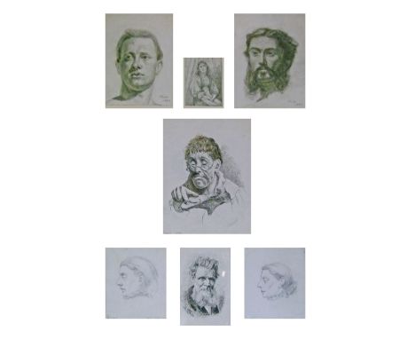 Philip Stretton (Fl. 1884-1919) - Seven pen and ink and pencil sketches - portrait studies  the majority dated 1880 and signe
