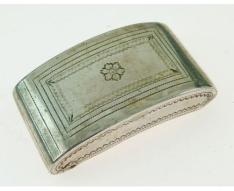 George III silver snuff box of curved rectangular form having engraved seaweed decoration, maker Joseph Taylor, Birmingham 18