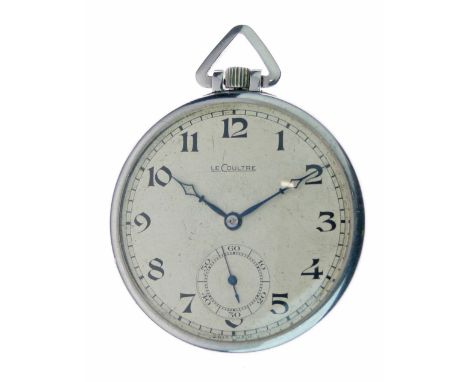 LeCoultre - Open faced keyless wind pocket watch, slim stainless steel case, signed dial with Arabic numerals and subsidiary 