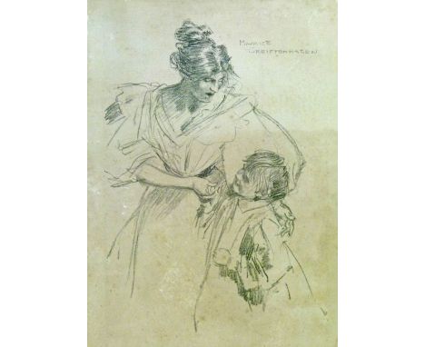 Maurice Greiffenhagen (1862-1931) - Pencil sketch - Three quarter portrait of mother and child, signed, 32cm x 24cm  Conditio