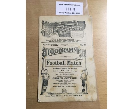 1906/07 Fulham v Reading Football Programme: Division One in the season Fulham were Champions. Rare 16 page programme is fair