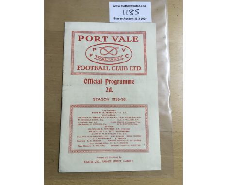 35/36 Port Vale v Newcastle United Football Programme: Excellent condition dated 21 9 1936 with rusty staple. No team changes