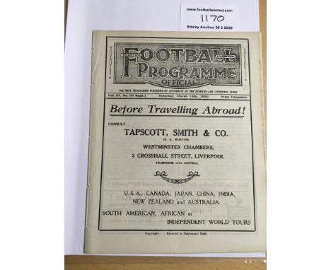 31/32 Liverpool v Sheffield United Football Programme: Ex bound dated 12 3 1932 in excellent condition with no writing.