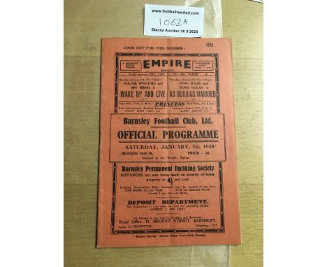 37/38 Barnsley v Bradford Park Avenue Football Programme: Excellent condition dated 1 1 1938 with no team changes. Light fold