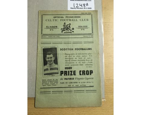 34/35 Celtic v Hamilton Academicals Football Programme: Good condition dated 12 1 1935. No team changes but light fold.