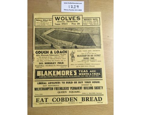 34/35 Wolverhampton Wanderers v Arsenal Football Programme: Excellent condition dated 13 4 1935. No team changes and professi