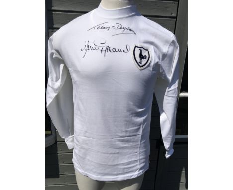 Dyson + Greaves Signed Tottenham 1963 ECWC Final Shirt: Adult size white replica shirt the style worn in the European Final o