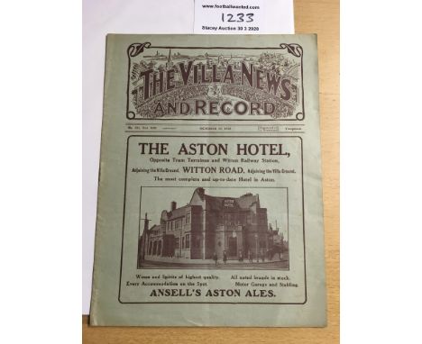 22/23 Aston Villa Reserves v Leeds United Football Programme: Excellent condition with no team changes dated 14 10 1922. Cent