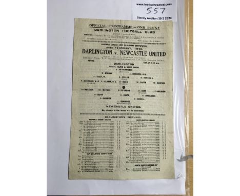 44/45 Darlington v Newcastle United Football Programme: Single sheet dated 24 2 1945 in good condition with no writing. Creas
