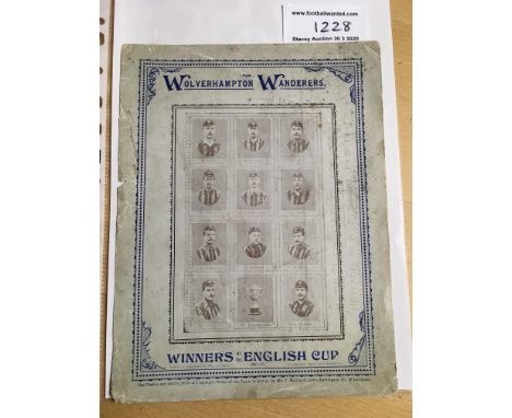1894 Wolves v Aston Villa FA Cup Football Programme: Incredibly rare large single card programme with no writing. The front h