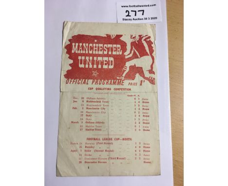 44/45 Manchester United v Doncaster Rovers Football Programme: Good condition Cup match with no writing dated 28 4 1945. Crea