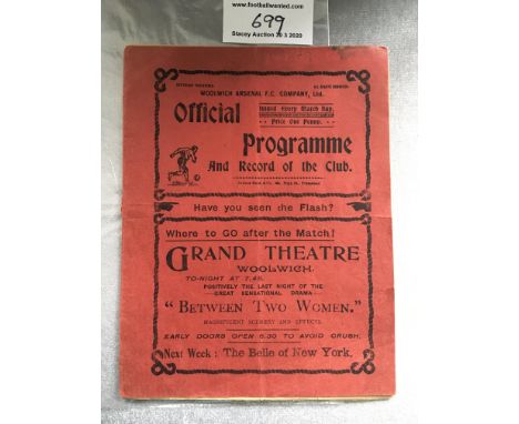 1906/07 Woolwich Arsenal v Bolton Wanderers Football Programme: Very good condition rare programme dated 3 11 1906 from Divis