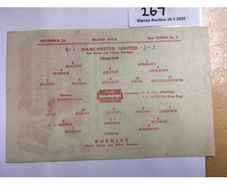 45/46 Manchester United v Burnley Football Programme: Good condition dated 1 12 1945 with score and scorers noted.