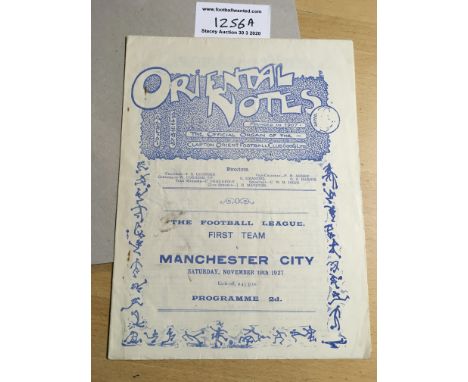 27/28 Clapton Orient v Manchester City Football Programme: Good with no team changes. 8 page League Match which folds out. Ma