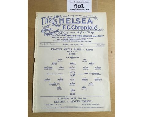 1929/30 Chelsea Practice Match Football Programme: Dated 26 8 1929. Single sheet programme in good condition with no writing.