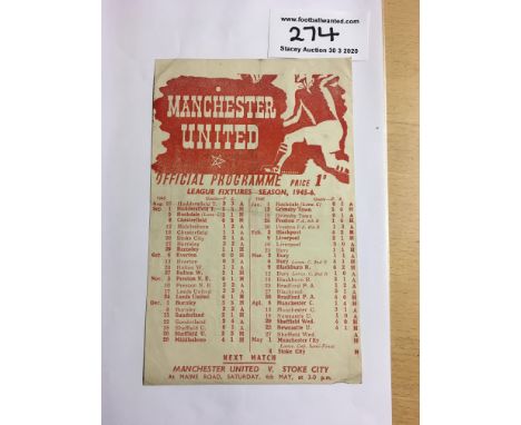 45/46 Manchester United v Man City Football Programme: Excellent condition Lancs Cup Semi Final with no writing dated 1 5 194
