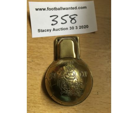 1966 Football World Cup Clicker: Push the back to make it click. Metal item with French mascot of the cockerel. Words read Eq