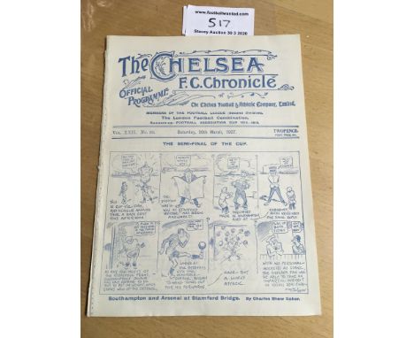 1927 FA Cup Semi Final Football Programme: Southampton v Arsenal played at Chelsea. Excellent condition ex bound with no writ