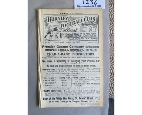 21/22 Burnley v Cardiff City Football Programme: Ex bound in excellent condition with no team changes dated 18 3 1922.