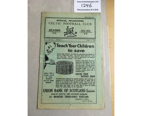 32/33 Celtic v Morton Football Programme: Good condition dated 27 8 1932. No team changes. Light fold.