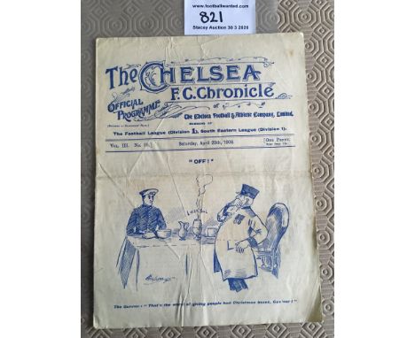 1907/08 Chelsea v Aston Villa Football Programme: 8 page gatefold programme in good condition with no writing dated 25 4 1908