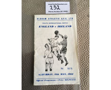 1962 George Bests 1st Match In Northern Ireland Shirt: 15 year old George Best playing at Oldham in the England v Northern Ir